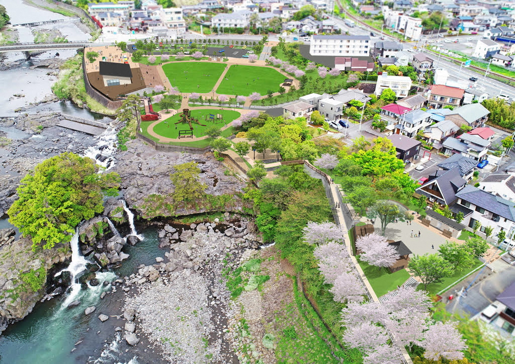 鮎壺の滝の新しい姿。令和6年度開園予定の「鮎壺公園」